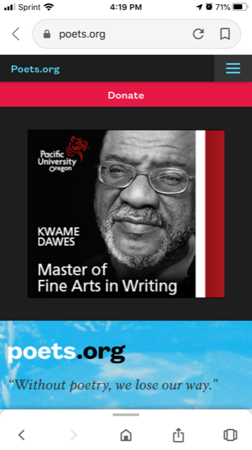 Screenshot of Poets.org (Square on mobile)